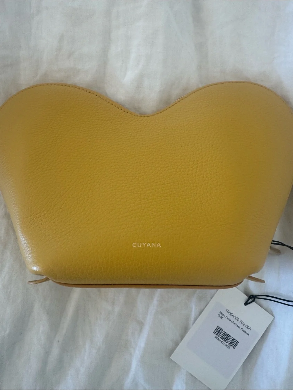 Cuyana Yellow Pebbled Leather Heart Cosmetic Pouch